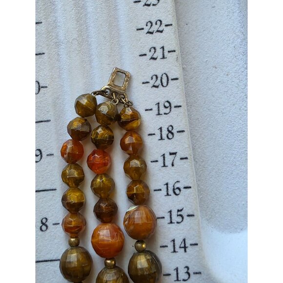 Vintage Multi-Strand Amber & Brown Beaded Choker Necklace With Gold-Tone Clasp - Picture 7 of 16